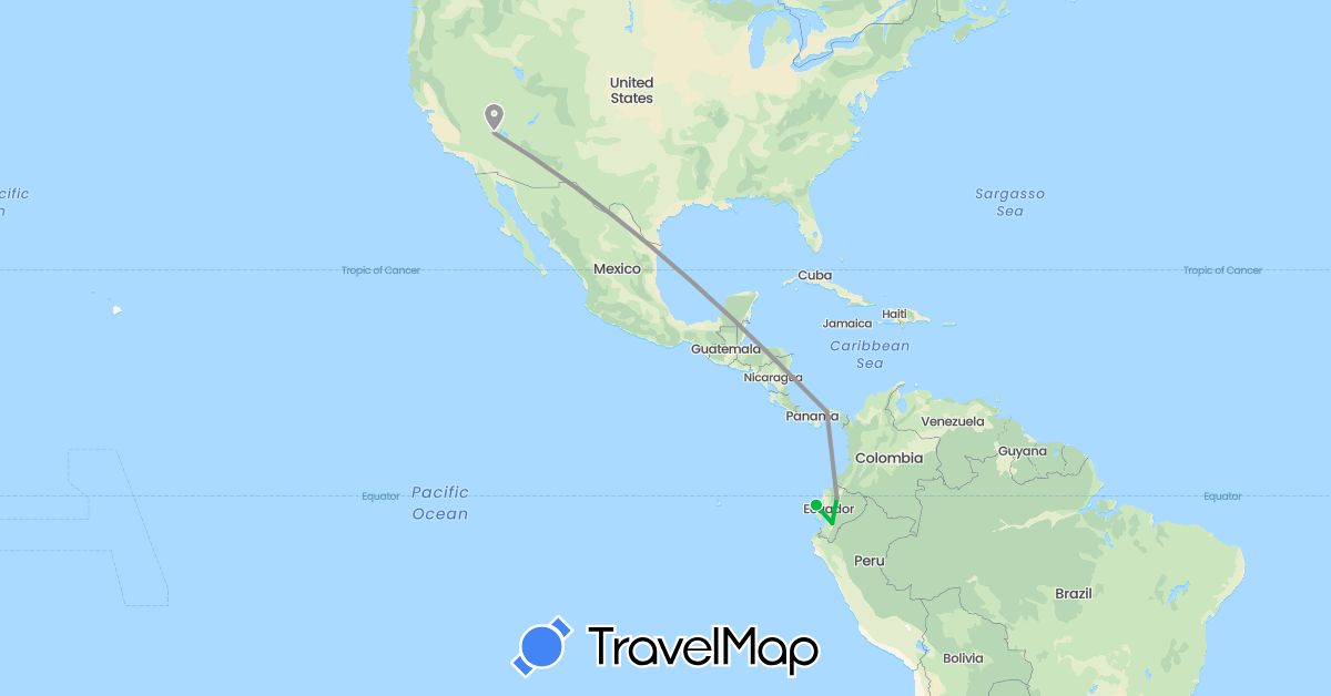 TravelMap itinerary: driving, bus, plane in Ecuador, Panama, United States (North America, South America)